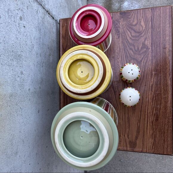 Vintage April Cornell For Silvestri Stoneware Canister Salt Pepper Shaker Set - Picture 5 of 16